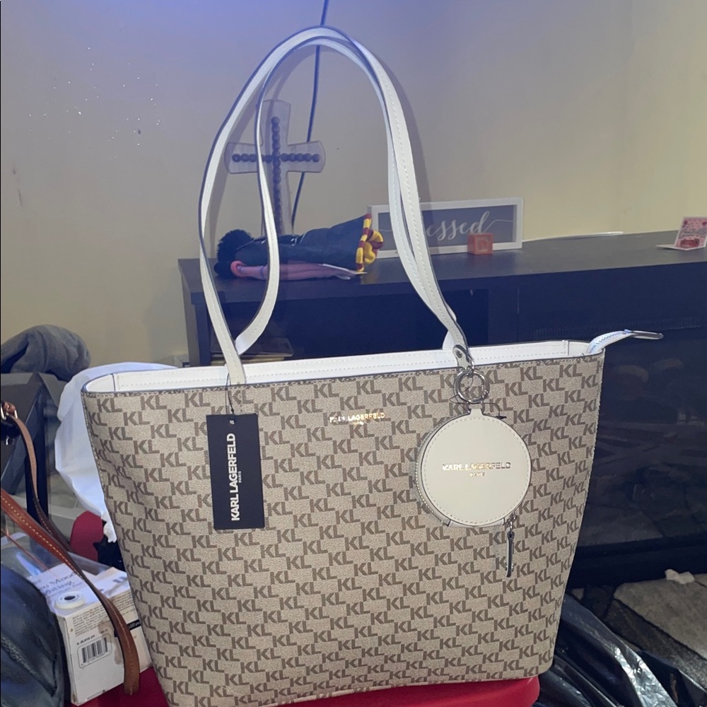 Karl Lagerfeld Monogram Beige and White Tote NWT 🔥
